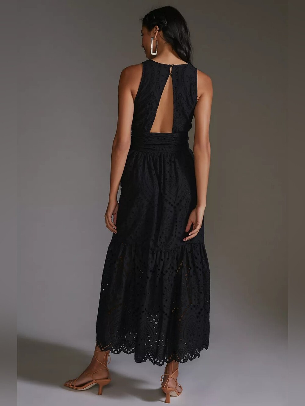 Maeve by Anthropologie Eyelet Wrap Midi Dress Size 6 NWT Black New - Picture 2 of 15